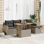 vidaXL Salon de jardin avec coussins 6 Pièces gris résine tressée acacia