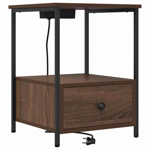 vidaXL Table de nuit avec station de chargement Chêne marron
