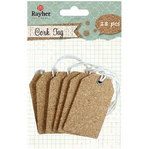 18 étiquettes en liège avec ficelles