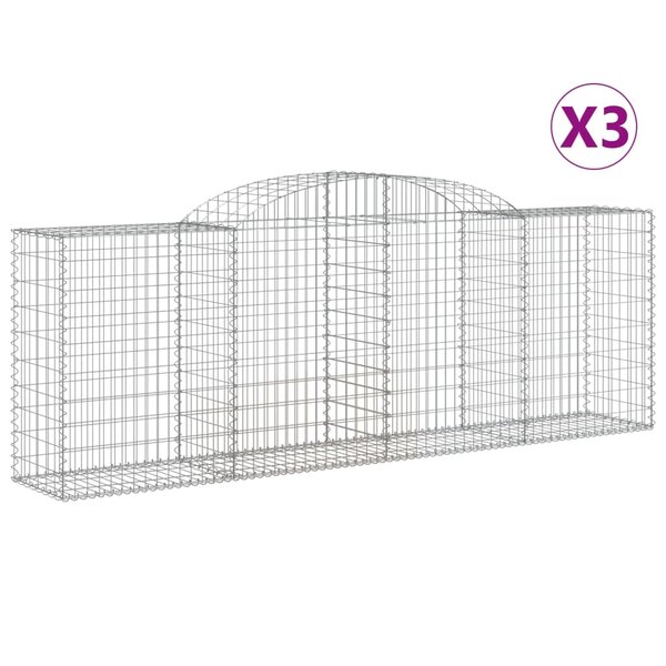 vidaXL Paniers à gabions arqués 3 Pièces 300x50x100/120 cm fer galvanisé