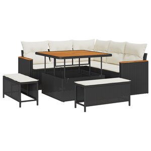 Ensemble de canapé de jardin 8 pièces avec coussins en noir en rotin synthétique acacia