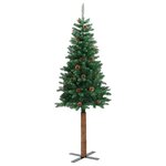 vidaXL Sapin de Noël mince avec bois véritable et cônes vert 210cm PVC