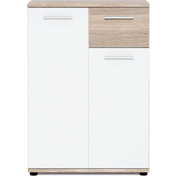 Meuble de rangement Petit Buffet - Blanc mat et chêne Sonoma - Classique - 60 cm