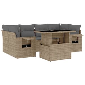 vidaXL Salon de jardin avec coussins 7 Pièces beige résine tressée