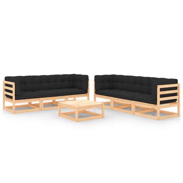 vidaXL Salon de jardin 7 Pièces avec coussins Bois de pin massif