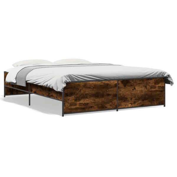 vidaXL Cadre de lit chêne fumé 150x200 cm bois d'ingénierie et métal