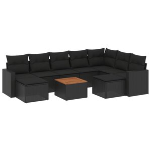 vidaXL Salon de jardin 10 Pièces avec coussins noir résine tressée