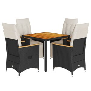 vidaXL Ensemble de bistro de jardin 5 Pièces coussins noir poly rotin