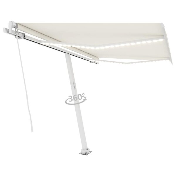 vidaXL Auvent manuel rétractable avec LED 300x250 cm Crème