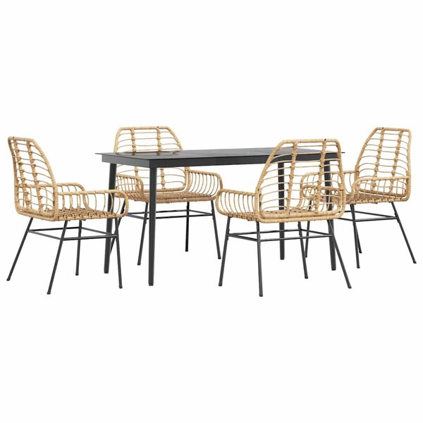 vidaXL Ensemble à manger jardin 5Pièces marron poly rotin verre