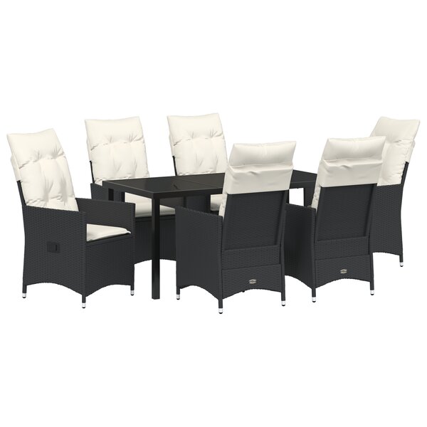 vidaXL Ensemble de salle à manger de jardin 7 pièces avec coussins en rattan synthétique noir