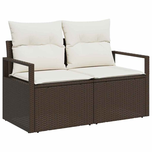 vidaXL Canapé de jardin 2 places avec rangement et coussins en poly rotin marron