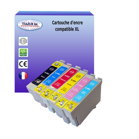 6 Cartouches Compatibles pour Epson T0801 / T0802 / T0803 / T0804 / T0805 / T0806  - T3AZUR