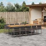 vidaXL Ensemble à manger de jardin 11Pièces avec coussins gris poly rotin