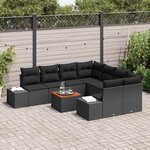 vidaXL Ensemble de canapé de jardin avec coussin 9 Pièces Noir Poly rotin