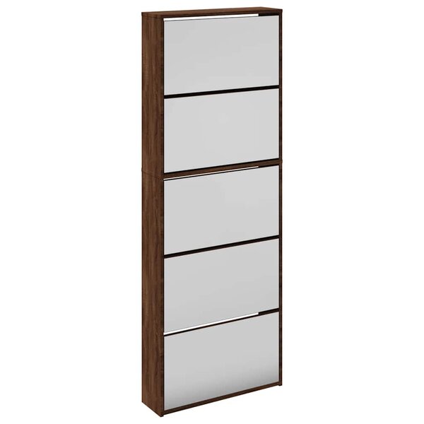 vidaXL Armoire à chaussures miroir 5niveaux Chêne marron 63x17x169 5cm