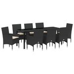 vidaXL Ensemble de Jardin 9 Pièces avec Coussins Noir Rattan Tressé