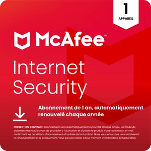 McAfee Internet Security - 1 appareil - Abonnement 1 an - Renouvelé automatiquement chaque année