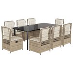 vidaXL Ensemble à manger de jardin et coussins 9 Pièces beige Poly rotin
