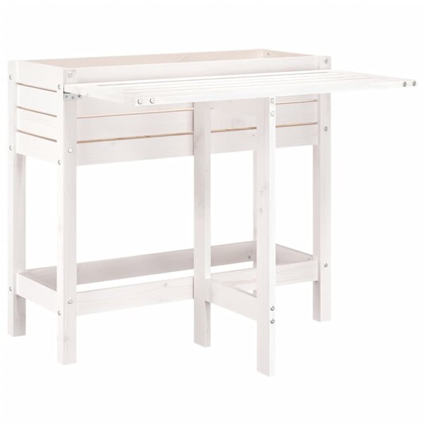 vidaXL Jardinière de jardin avec plateau pliant blanc bois pin massif