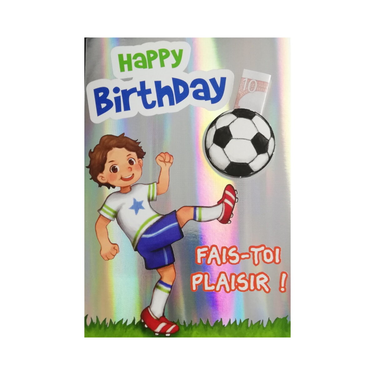Carte joyeux anniversaire football bleu blanc rouge avec enveloppe 12x17  5cm - La Poste