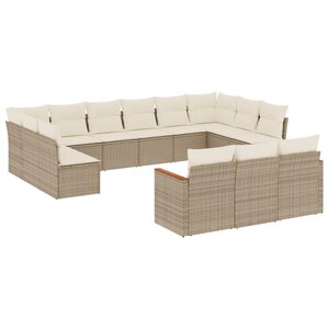 vidaXL Salon de jardin avec coussins 13 Pièces beige résine tressée