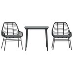 vidaXL Ensemble à manger de jardin et coussins 3 Pièces noir rotin verre