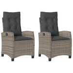 vidaXL Chaises inclinables de jardin lot de 2 et coussins gris rotin