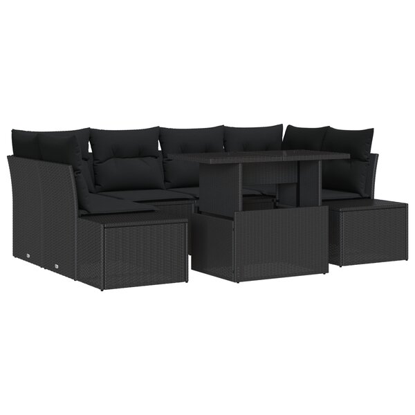 vidaXL Canapé de jardin 7 pièces avec coussins en rotin noir