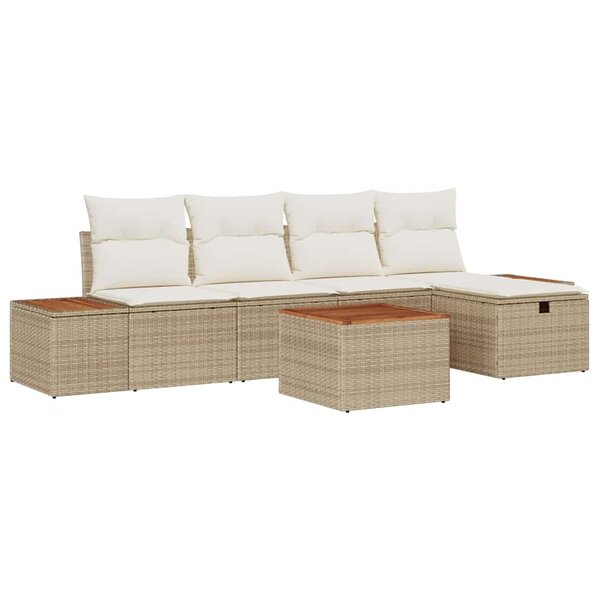 vidaXL Ensemble de canapé de jardin 6 Pièces Beige Poly rotin