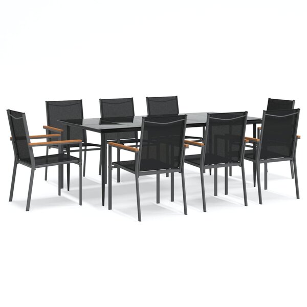 vidaXL Ensemble à manger de jardin 9 Pièces noir textilène et acier