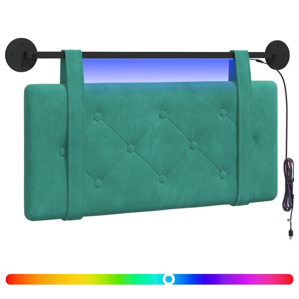 vidaXL Tête de lit suspendue Avec lumière LED Turquoise Velours