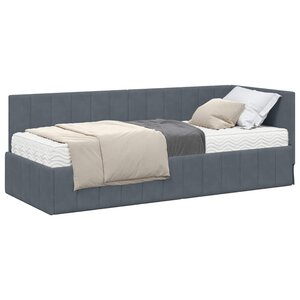 vidaXL Cadre de lit d'angle avec matelas 2 Pièces Gris Velours
