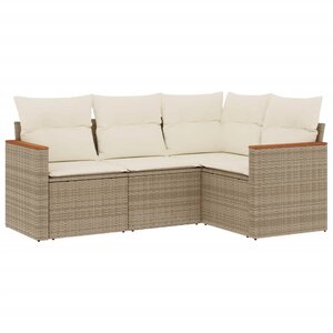 vidaXL Salon de jardin avec coussins 4 Pièces beige résine tressée