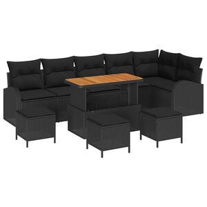 vidaXL Ensemble de canapé de jardin avec coussin 10 Pièces Noir