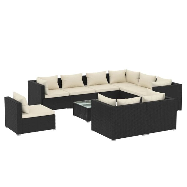 vidaXL Salon de jardin 10 Pièces avec coussins Résine tressée Noir