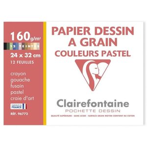 CLAIREFONTAINE - Pochette dessin - Papier a grain P.E.F.C - 24 x 32 - 12 feuilles - 160G - Pastel
