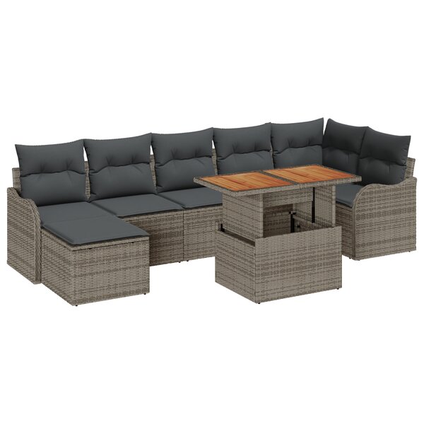 vidaXL Canap'de jardin 8 pièces   coussins en poly rotin gris
