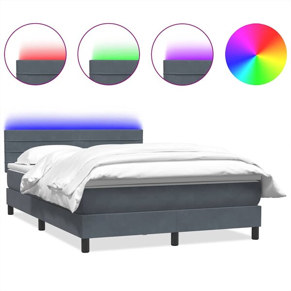 vidaXL Sommier à lattes de lit et matelas et LED gris foncé 140x220cm velours