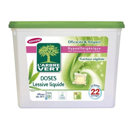 L'Arbre Vert L’Arbre Vert Hypoallergénique Doses Lessive Liquide Fraîcheur Végétale (lot de 2 soit 24 doses)