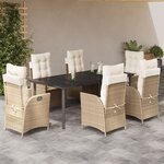 vidaXL Ensemble à manger de jardin et coussins 7 Pièces beige poly rotin