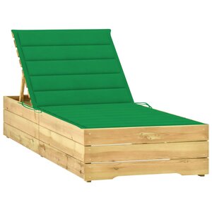 vidaXL Chaise longue avec coussin vert Bois de pin imprégné