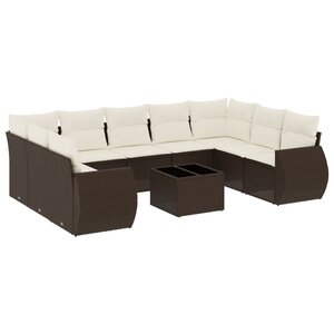 vidaXL Salon de jardin 10 Pièces avec coussins marron résine tressée