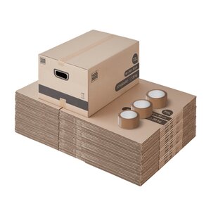 Pack and Move - Lot 50 Cartons Déménagement Stockage M -  60 x 40 x 30 cm - Poignées renforcées -  3 adhésifs offerts