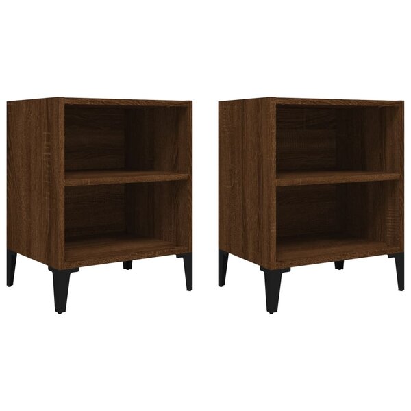vidaXL Tables de chevet pieds en métal 2 Pièces chêne marron 40x30x50 cm
