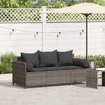 vidaXL Canapé de jardin avec coussins 3 places gris résine tressée