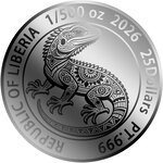 Monnaie ALEBRIJE LAGARTO 1/500 Oz Platine 25$ Liberia 2026 (PRÉCOMMANDE)