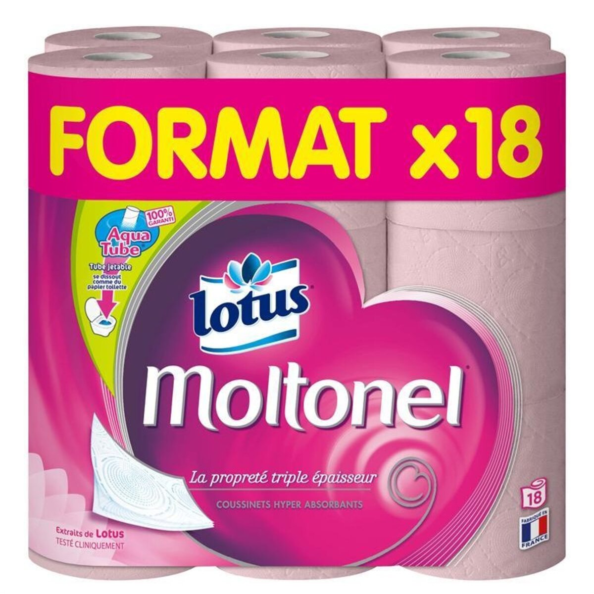 Lotus Moltonel Papier Toilette Aquatube 18 Rouleaux papier rose