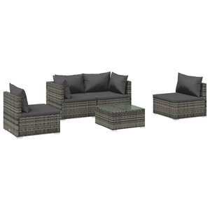 Salon de jardin meuble d'extérieur ensemble de mobilier 5 pièces avec coussins résine tressée gris 02_0016445