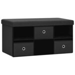 Banc banquette de rangement pliable noir 76 x 38 x 38 cm fau x lin 02_0010904